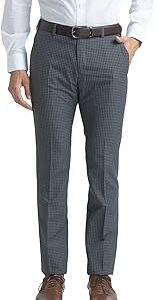 Men's Poly Wool Blend Checks Pattern Slim Fit Flat Front Formal Trouser