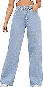 Women's High Waist Baggy Wide Leg Bootcut Jeans | Stylish Loose Fit Bell Bottom Denim | Straight Fit High Waist Pants for Women | Trendy Jins for Woman & Girls
