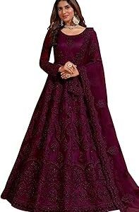 Women's Net Embroidered Semi-Stitched Gown (Sunita Gown-New)
