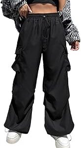 Women Loose Fit Parachute Trousers | High Waist Cargo Pant