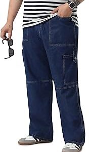Men's Loose Baggy Fit Washed Cargo Jeans with 6 Pockets Non-Stretchable