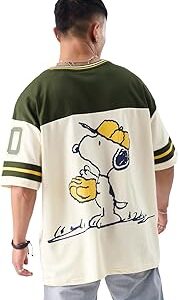 The Souled StoreOfficial Peanuts: Snoopy 54 Men Half Sleeve CottonOversized T-Shirts Oversized T-Shirts Fashionable Trendy Graphic Prints Pop Culture Merchandise
