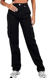 Women's Regular High Rise Black Cargo Jeans