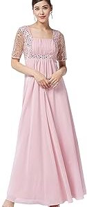 Women's Dusty Pink Square Neck Half Sleeve Solid Embellished Maxi Dress