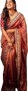 Women's Twill Net Embroidred Saree (Crush-New)