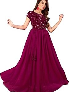 Elegant Women's Gown with Sequins Work | Velvet Bodice & Net Flare | Short Sleeve, Boat Neck | Perfect for Parties & Special Occasions