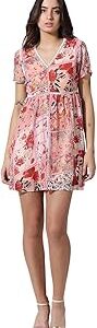 Floral Printed V-Neck Chiffon Fit & Flare Dress