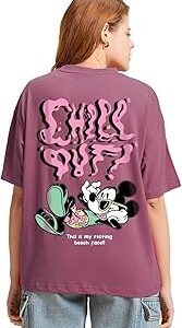 Official Disney Merchandise Mickey Women's 100% Cotton Graphic Print Oversized Fit Round Neck T-Shirt