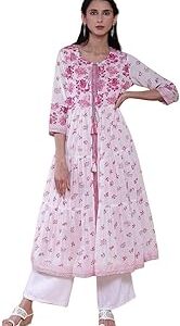 Women White and Green Cotton Double Layered Kurta