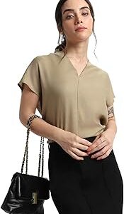 Solid V-Neck Short Sleeve Top