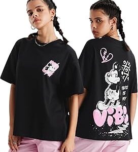 Official Mickey Mouse: Graffiti Women and Girl Short Sleeve Round Neck Oversized Fit T-Shirts