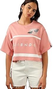 Heavy Duty 1.0 Official Friends Merchandise Women's Graphic Printed Oversized Fit Half Sleeve Round Neck Cotton Jersey Short Top