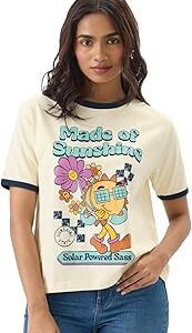 Made of Sunshine Women and Girls Short Sleeve Round Neck Yellow Graphic Printed Regular Fit Cotton T-Shirts