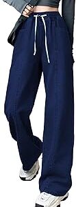 Women's Blue Denim High Waist Wide Leg Jeans Pant, Baggy Jeans for Women (192 Jeans)