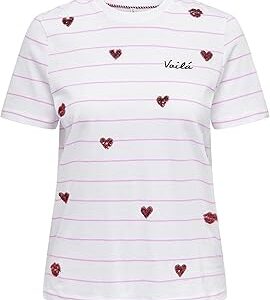 Women Striped Cotton White T-Shirt