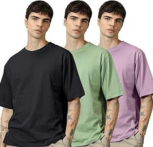 Oversized Baggy Fit Half Sleeves Round Neck Solid Cotton Blend Combo T-Shirt for Men (Pack of 3)
