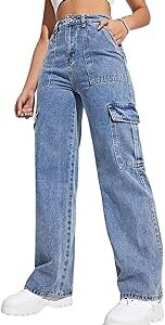 Denim Cargo Jeans for Womens & Girls | Six Pocket Bottom Wear Pants | High Waist | Regular Fit, Ankle Length Pant | Non Stretchable | Perfect for Formal & Casual Occasion (Dark Blue)