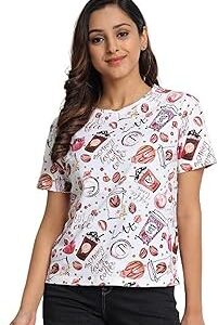 Cotton Regular Fit Printed Half Sleeves T-Shirt for Women