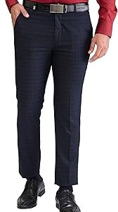 Men's Super Slim Fit Checks Pattern Polyviscose Blend Flat Front Formal Trouser