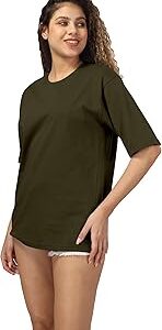 Women's 100% Cotton Oversized fit Half Sleeve Solid T-Shirt- (Pack of 1)