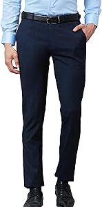 Men's Mid Rise Poly Viscose Blend Solid Pattern Slim Fit Flat Front Formal Trouser
