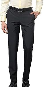 Men's Smart Fit Polyviscose Blend Flat Front Checks Pattern Dark Grey Formal Trouser