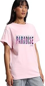 Women's 100% Cotton Graphic Print Boyfriend Fit Round Neck T-Shirt