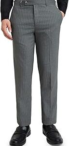Men's Polyester Blend Stripe Pattern Super Slim Fit Flat Front Formal Trouser