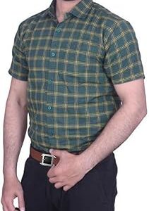 Men's Khadi Cotton Half Sleeves Checkered Casual Shirt with Front Pocket