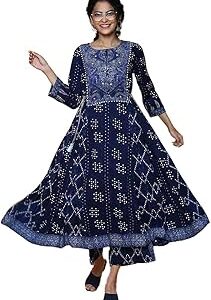 Women Indigo Rayon Printed Dress