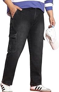 Men's Regular Fit Washed Cargo Jeans with 6 Pockets Stretchable
