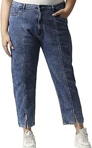 HIGH Star Women Plus Size Blue Mom-Fit Acid Wash Cropped Jeans