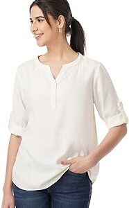 Women's Fashion V-Neck Top with Roll-up Sleeves