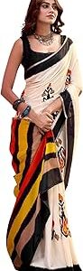 Women's Cotton Silk Ikkat Printed Saree With Unstitched Blouse Piece