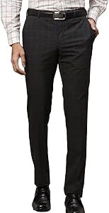 Men's Poly Viscose Blend Checks Pattern Slim Fit Flat Front Formal Trouser