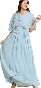 madhuram Women's Long Gown for Solid Georgette with Heavy Embroidery and Hand Work Belt with Round Neck Gown(M-2408)