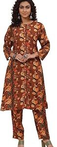 Women Brown Rayon Co-ord Set Kurta Relaxed Pant Suit Set