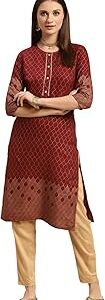 Maroon Rayon Printed Straight Kurta with Pant | Kurta Set for Women