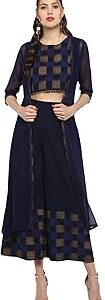 Women's Poly Crepe Crop Top Kurta, Palazzo & Dupatta