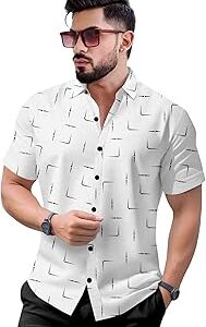 Men's Striped Slim Fit Half Sleeves Stratchable Printed Shirt.