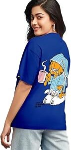 Official Garfield Merchandise Women's 100% Cotton Graphic Print Oversized Fit Round Neck T-Shirt