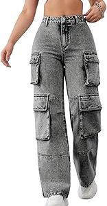 Collection Women Cargo Jeans | High Rise Stretchable Baggy Wide LegDenim| Boyfriend Jeans for Women(WJ-1219)