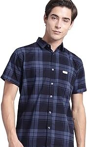 Men Cotton Checkered Half Sleeve Slim Fit Casual Shirt