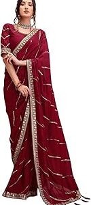 Women's Georgette Sequin Embroidery Saree with Blouse Piece Indian Sarees for Women