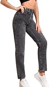 Regular Women's Fashion Solid Color Mom Fit Jeans