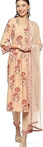 Women Beige Rayon Straight Kurta Pants Suit Set