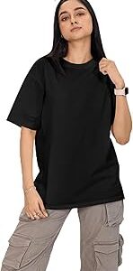 Oversized Tee for Women ? Relaxed Fit Cotton Top, Stylish Casual Wear, Solid Round Neck Graphic Clothing, Apparel for Daily Use