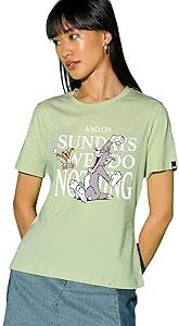 Official Tom & Jerry Merchandise Women's 100% Cotton Graphic Print Regular Fit Round Neck T-Shirt