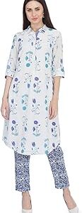 Womens Collared Printed Kurta and Pant Set