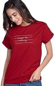 Women's 100% Cotton Printed Boyfriend Fit Round Neck T-Shirt
